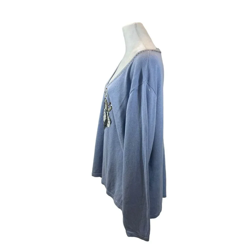 Ladies Limited Edition Storybook Knits Blue “Wolf Moon” V Neck Sweater Size‎ 2X